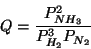 \begin{displaymath}
Q=\frac{P_{NH_3}^2}{P_{H_2}^3P_{N_2}}
\end{displaymath}