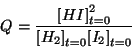 \begin{displaymath}
Q=\frac{\InitialConcOf{HI}^2}{\InitialConcOf{H_2}\InitialConcOf{I_2}}
\end{displaymath}