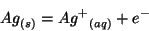 \begin{displaymath}
\Solid{Ag}=\Aqueous{{Ag^+}}+{e^-}
\end{displaymath}