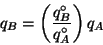 \begin{displaymath}
q_B=\Parenthesis{\frac{q^\circ_B}{q^\circ_A}}q_A
\end{displaymath}