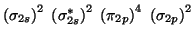 $\Parenthesis{\sigma_{2s}}^2\;\Parenthesis{\sigma_{2s}^{\ast}}^2\;\Parenthesis{\pi_{2p}}^4\;\Parenthesis{\sigma_{2p}}^2$