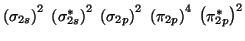 $\Parenthesis{\sigma_{2s}}^2\;\Parenthesis{\sigma_{2s}^{\ast}}^2\;\Parenthesis{\sigma_{2p}}^2\;\Parenthesis{\pi_{2p}}^4\;\Parenthesis{\pi_{2p}^{\ast}}^2$