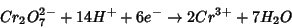 \begin{displaymath}
Cr_2O_7^{2-}+14H^++6e^-\rightarrow 2Cr^{3+}+7H_2O
\end{displaymath}