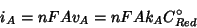 \begin{displaymath}
i_A=nFAv_A=nFAk_AC^\circ_{Red}
\end{displaymath}