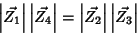 \begin{displaymath}
\left\vert\vec{Z_1}\right\vert\left\vert\vec{Z_4}\right\vert=\left\vert\vec{Z_2}\right\vert\left\vert\vec{Z_3}\right\vert
\end{displaymath}