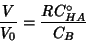 \begin{displaymath}
\frac{V}{V_{0}}=\frac{RC^\circ_{HA}}{C_{B}}
\end{displaymath}