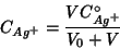 \begin{displaymath}
C_{Ag^+}=\frac{VC^\circ_{Ag^+}}{V_{0}+V}
\end{displaymath}